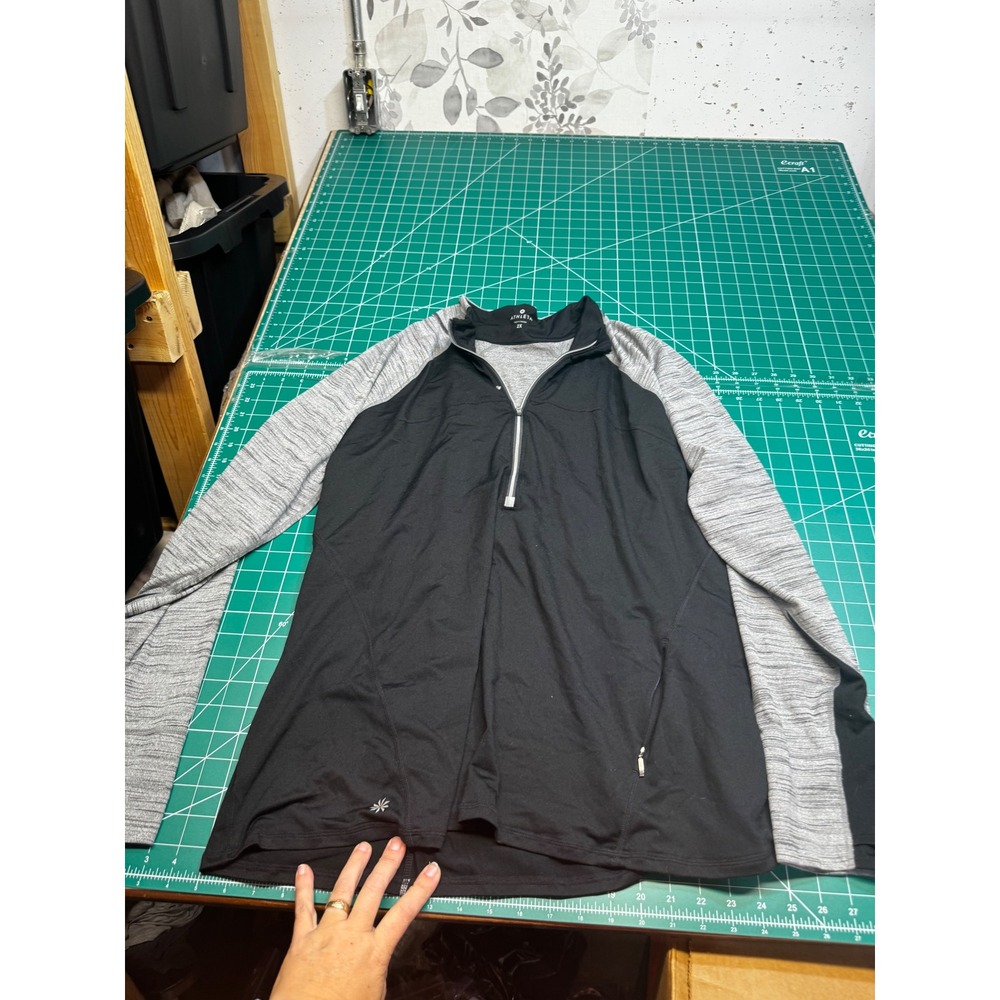 Athleta Womens 2X Black Gray Space Dye Quarter Zip Pullover Active Top 4F19